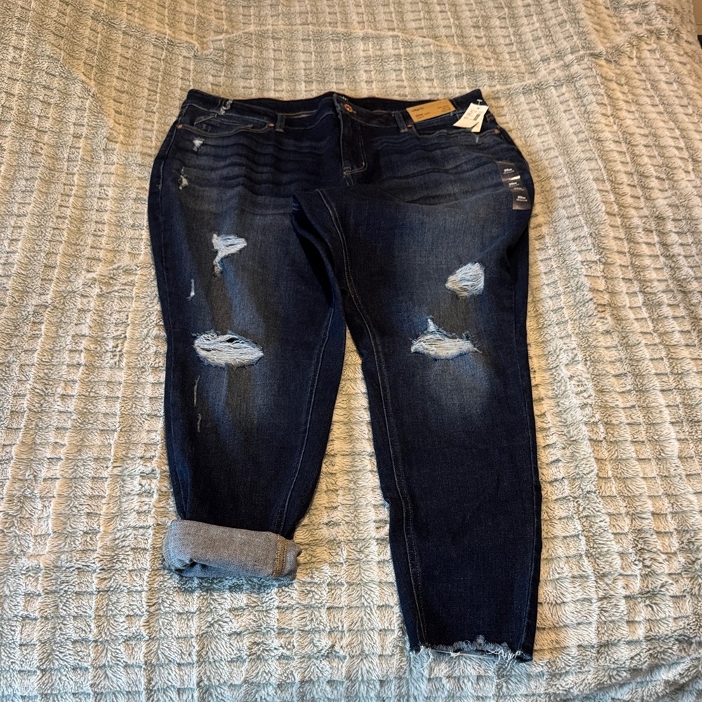 Maurices Dark Blue Distressed Boyfriend Jeans